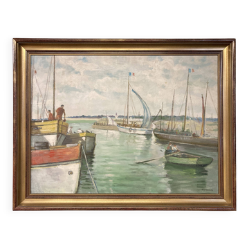 René bezaud (1909-2000), leaving the port, oil on canvas
