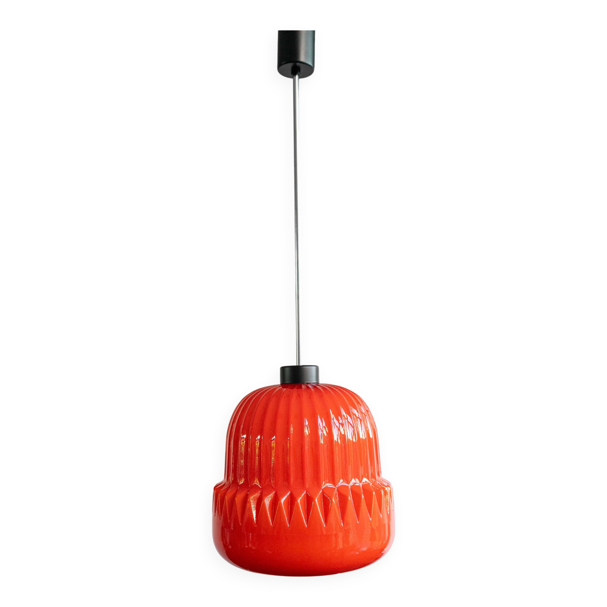 Vintage Czechoslovak Glass Hanging Lamp By Osvětlovací Sklo, 1970s