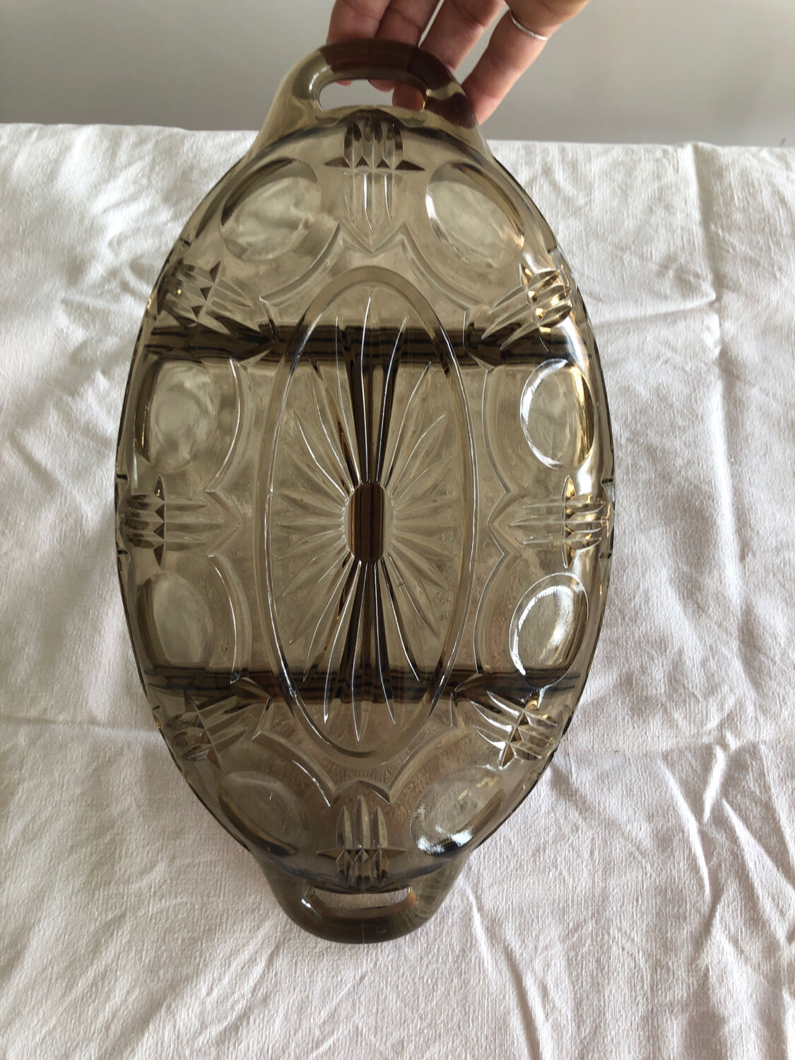 Vintage appetizer dish in brown smoked glass