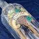 Old rum bottle, enamelled glass, vintage