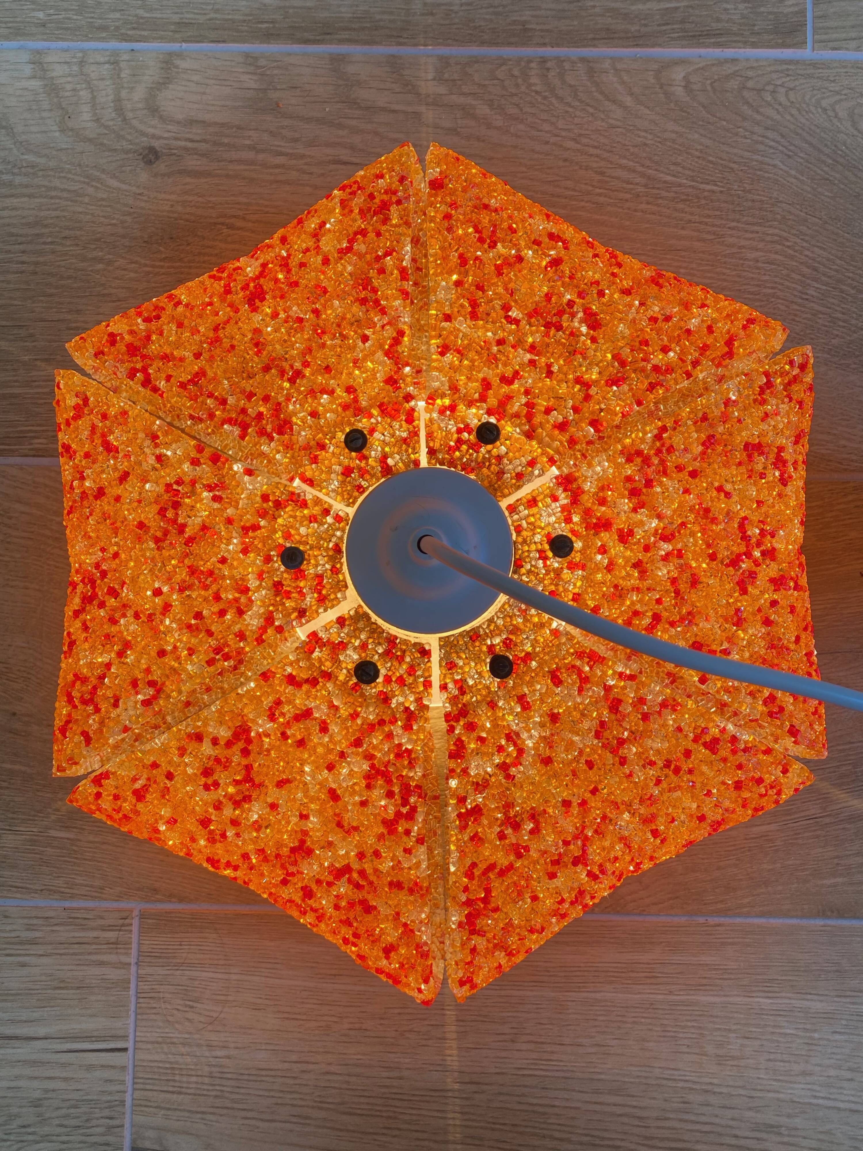 70s pendant light in orange Perspex