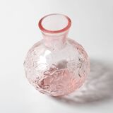 Vintage Small Pink Pressed Glass Vase with Flowers Pattern / Italy / 1960s