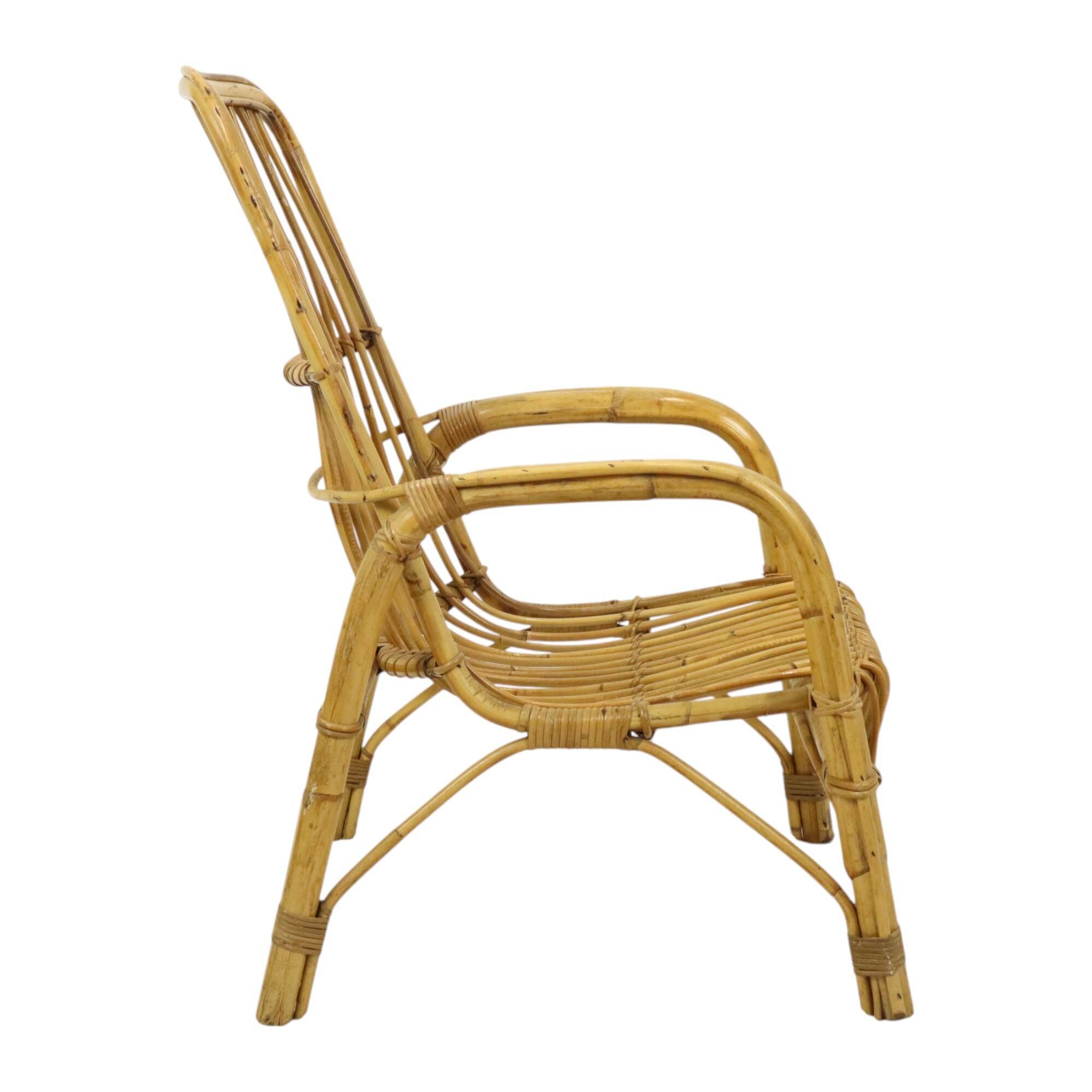 Italian rattan armchair, French Riviera style; Bohemian style side table