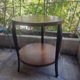 Table basse ronde en bois massif 1970 à double plateau