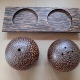 Coconut Wood Salt Pepper Shaker with Stand