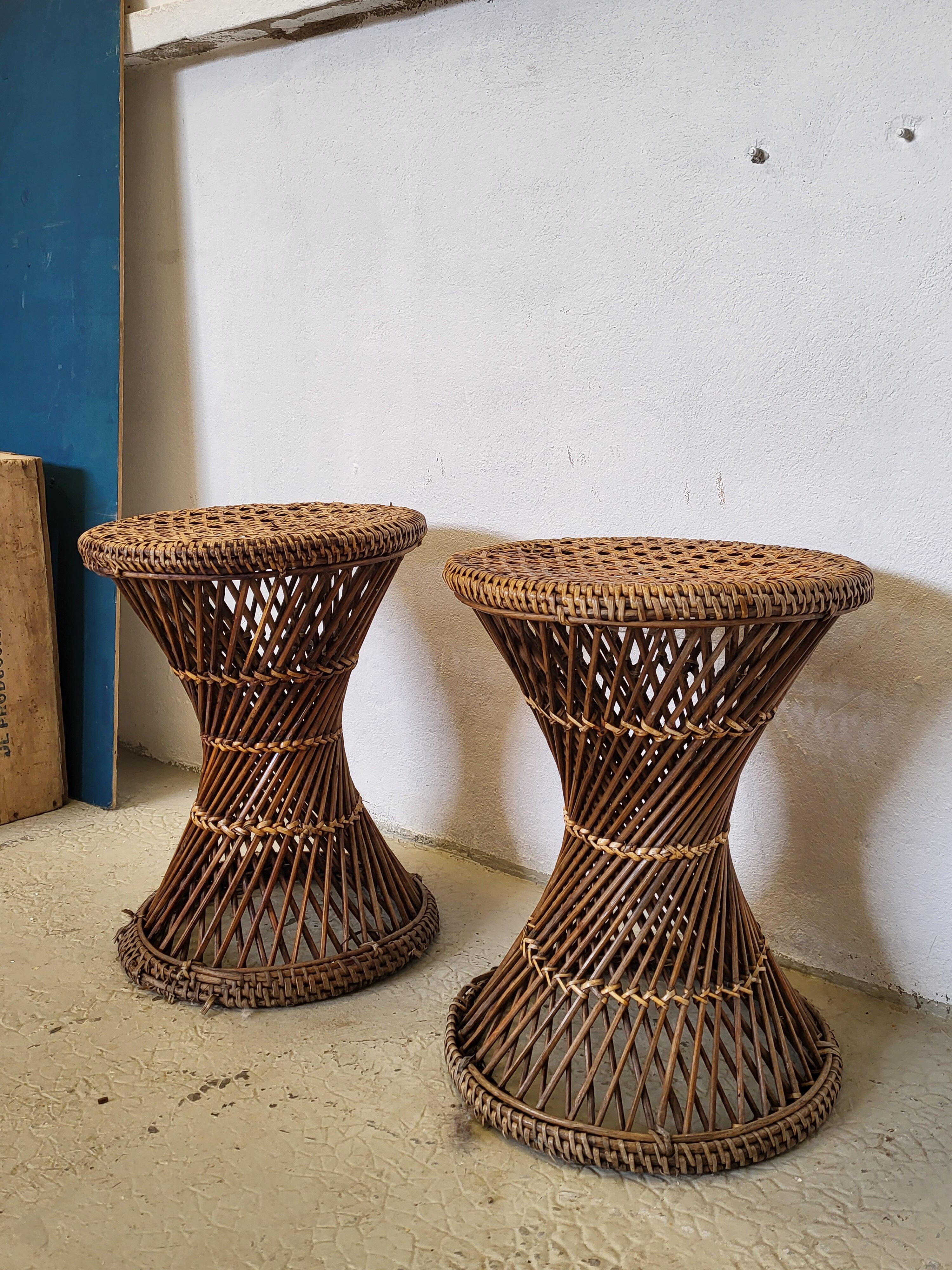 Tabouret diabolo osier vintage