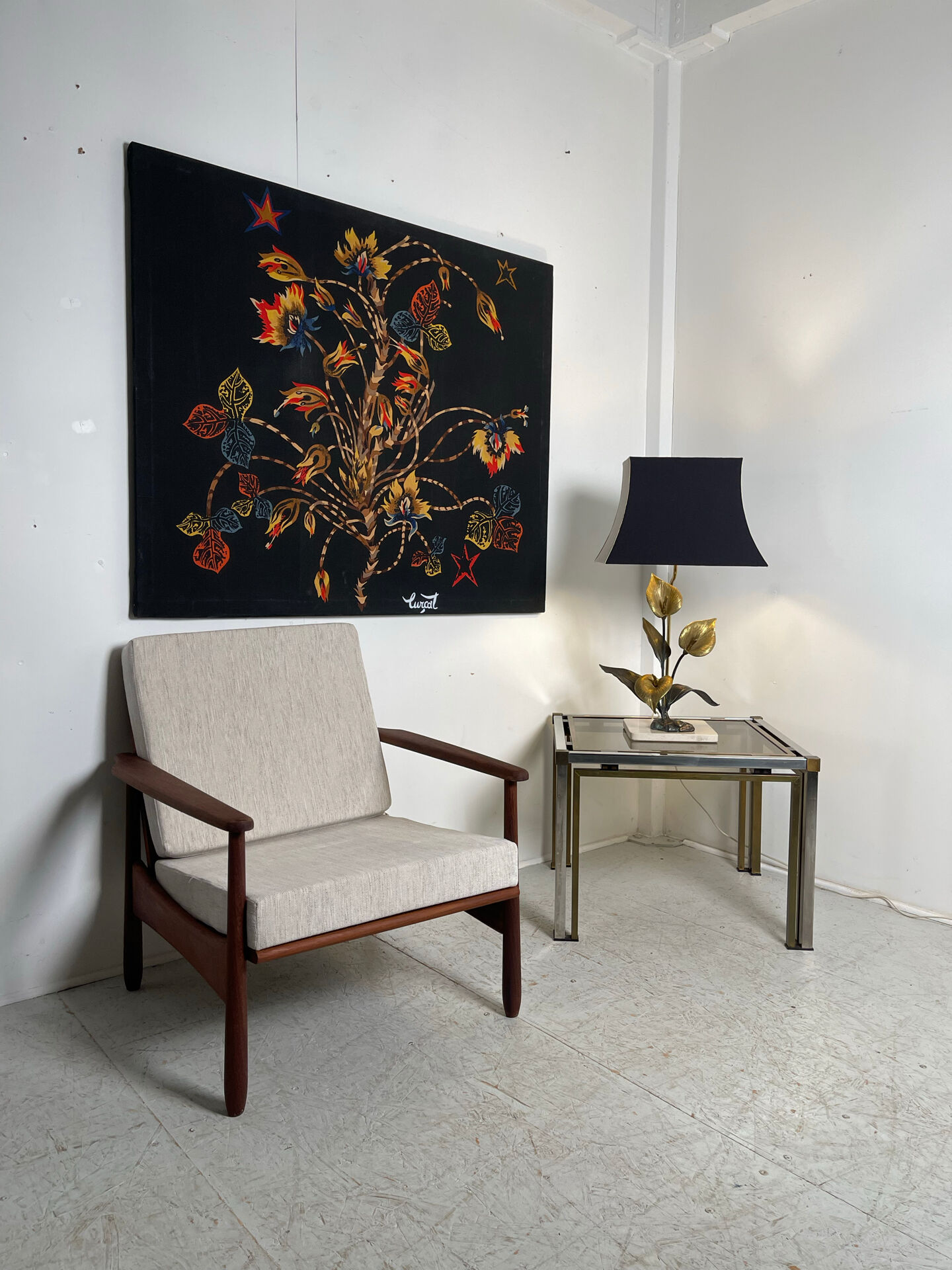 Lampe florale bronze 1970