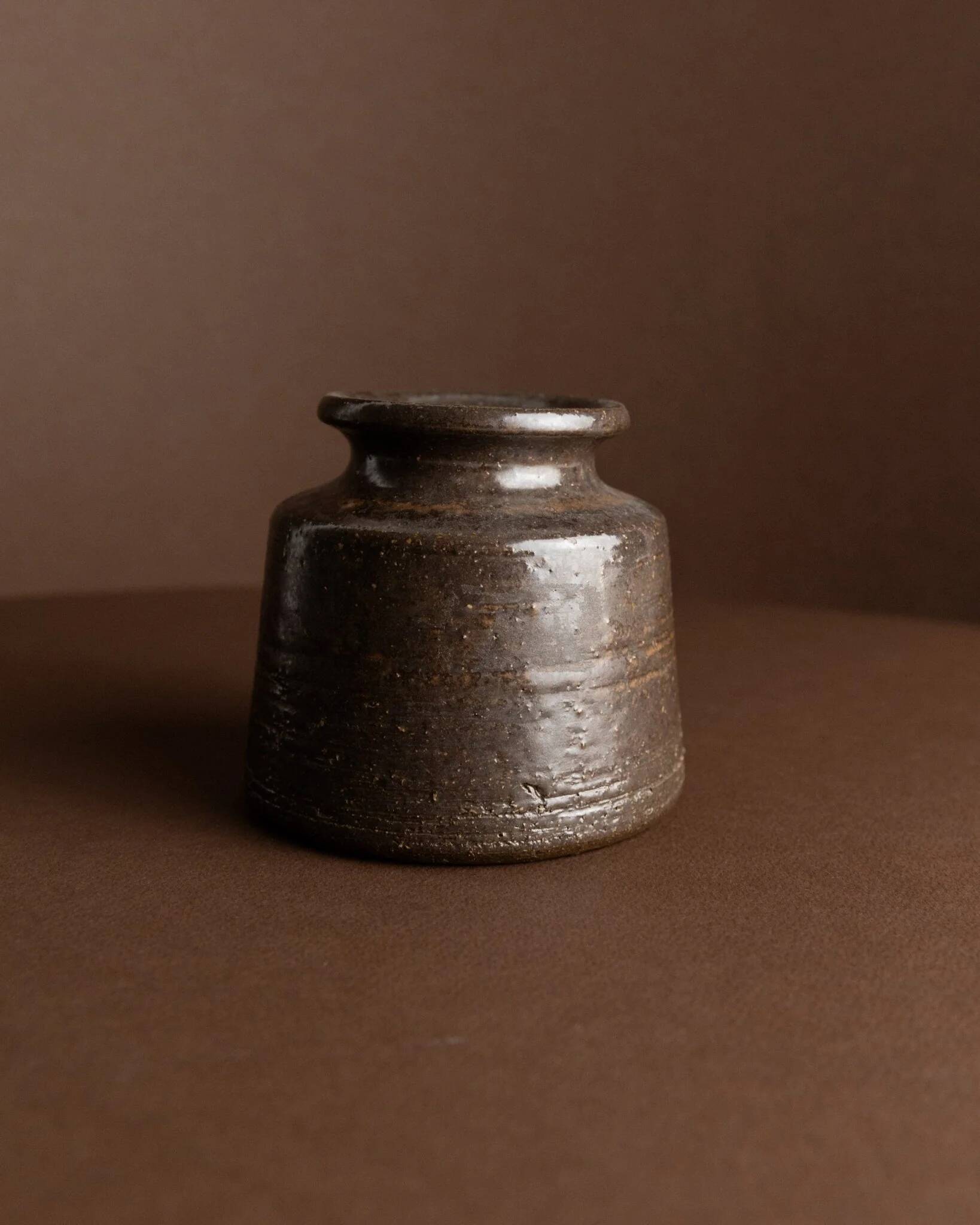 Rudi Stahl Studio Dark Brown Fireclay Stoneware Vase - Organic Mid-Century Ceramic Art, 1960s