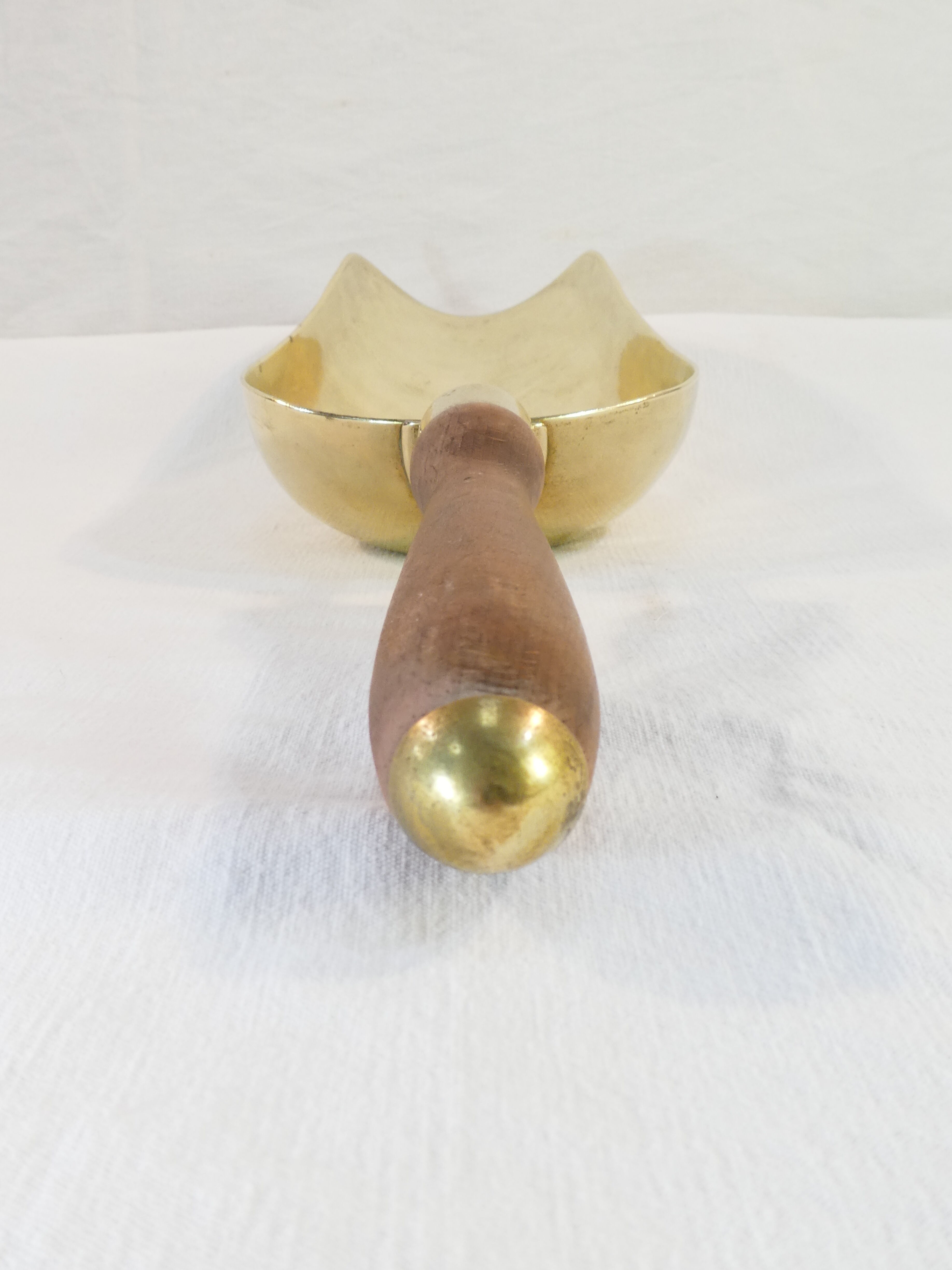 Old brass grocery grain shovel wooden handle