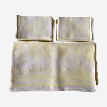 Nappe damassé jaune 12 serviettes