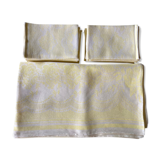 Nappe damassé jaune 12 serviettes