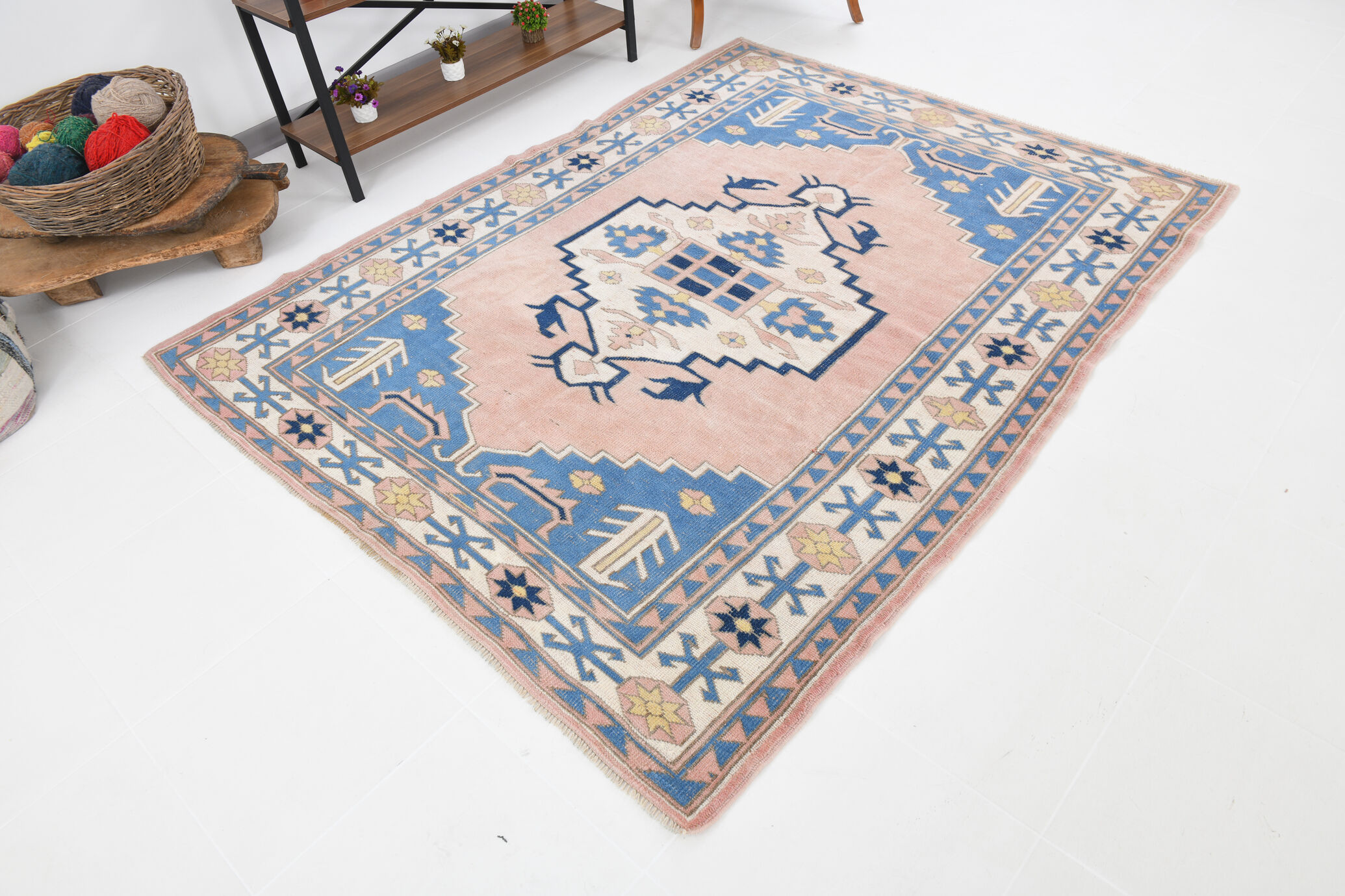 6x7 Pink & Blue Oushak Rug, 178x224Cm