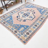 6x7 Pink & Blue Oushak Rug, 178x224Cm