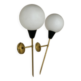 Pair of vintage brass and opaline wall lights