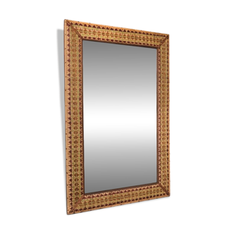 Grand miroir en rotin tressé polychrome, France, début XXe siècle