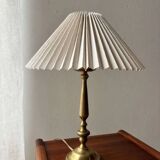 Brass table lamp with pleated shade, 1960s vintage design.