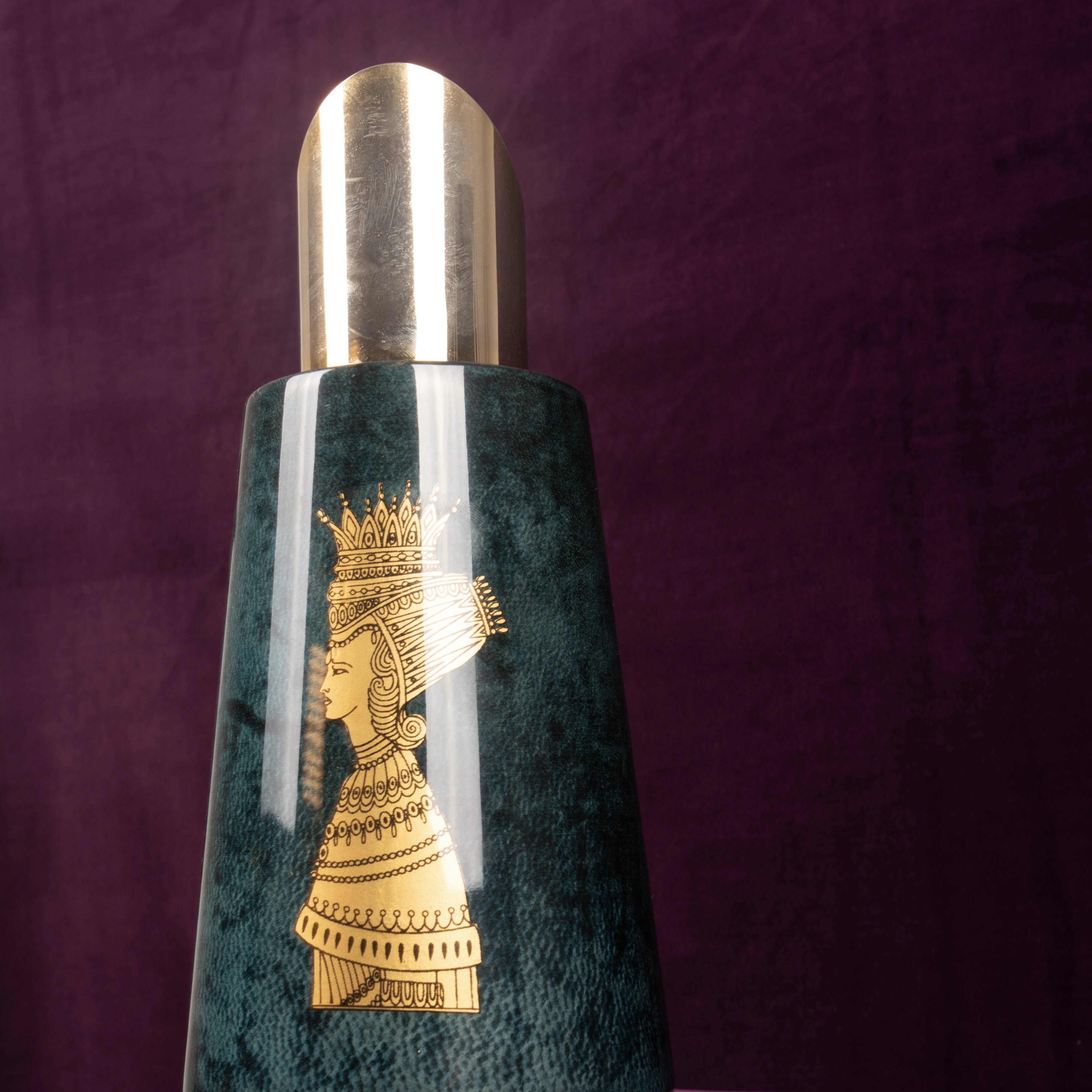 Aldo Tura Mod. 1278D Decorated Blue Goatskin Parchment Thermos Italy 1950