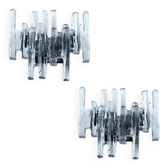 Pair wall lamps murano brutalist kalmar glass, 60s