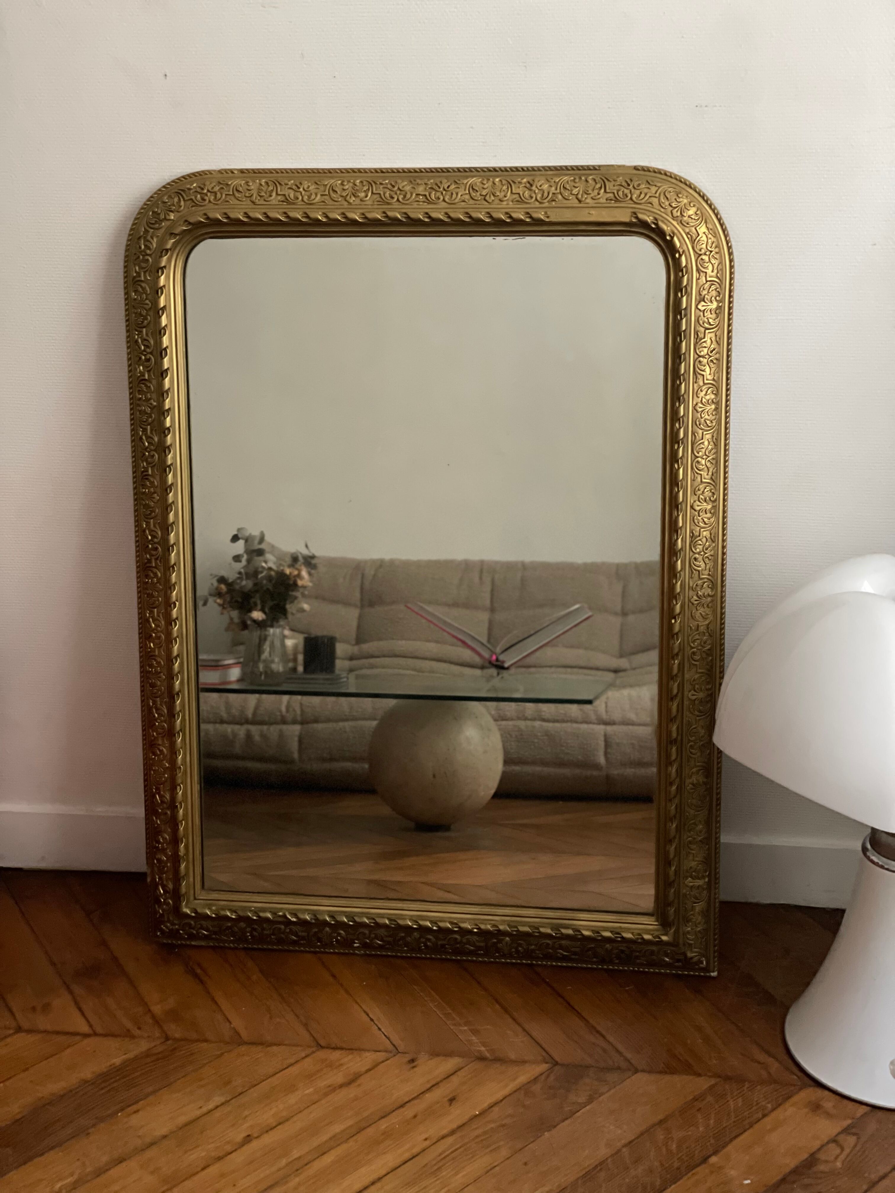 Old mirror louis Philippe gilded carved fireplace