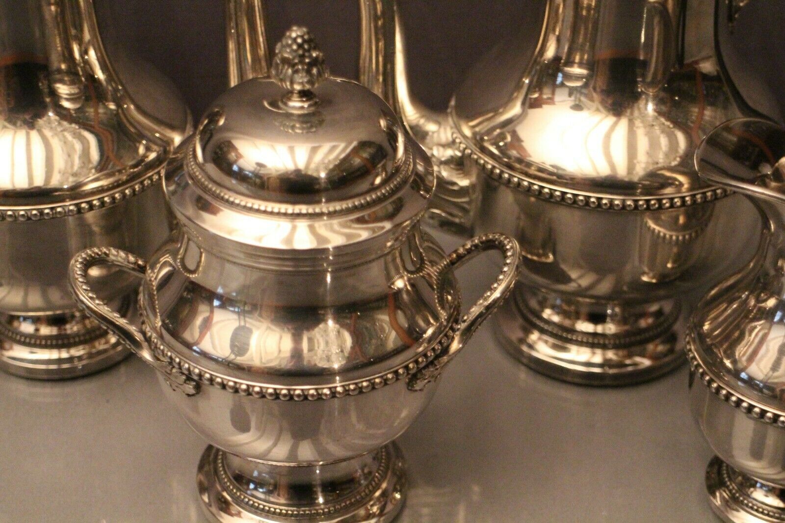 Louis XVI-style silver metal coffee teapot sugar maker