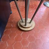 Small wooden and chrome pedestal table from the 1930s with a glass