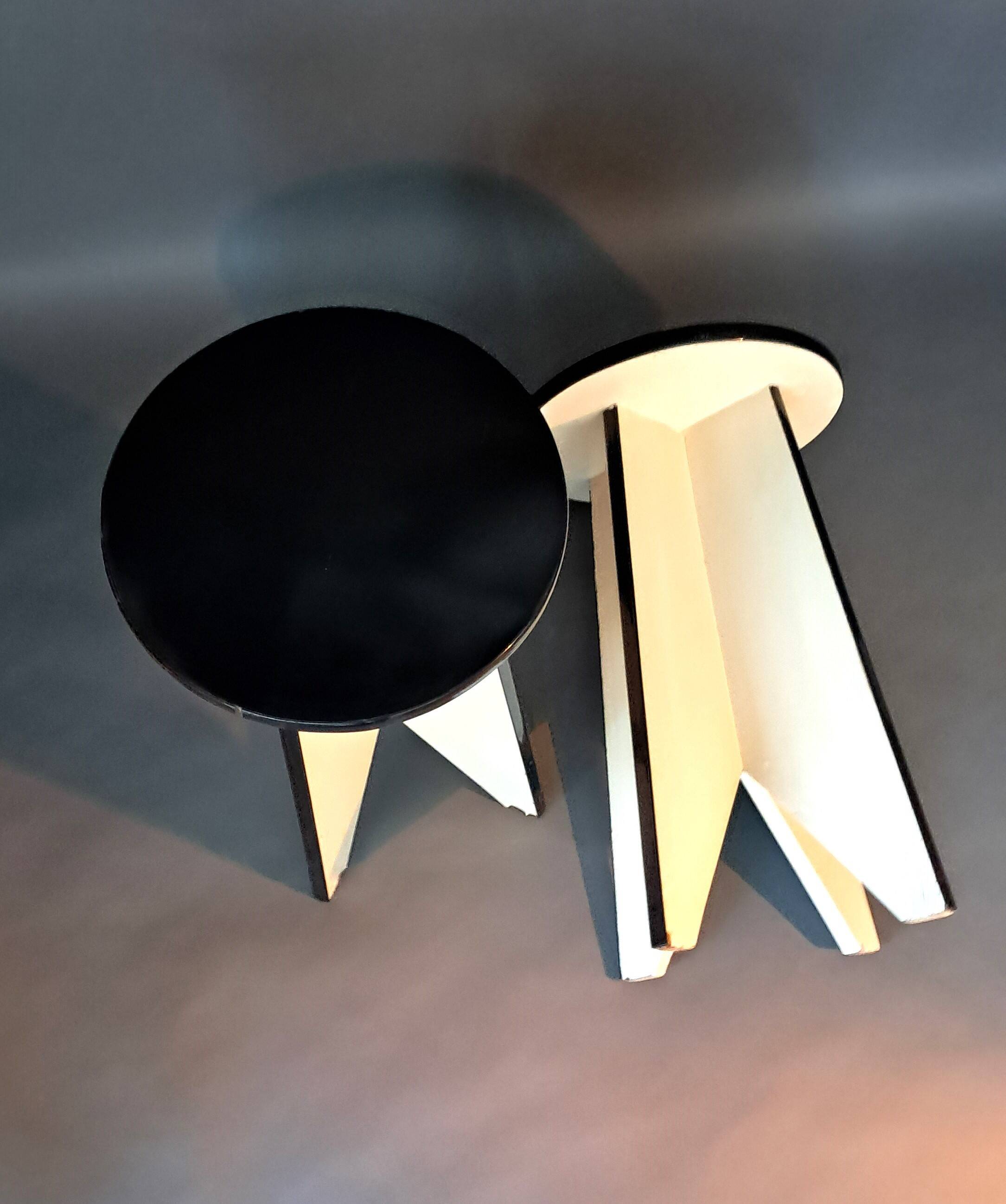 Pair of black and white lacquered wooden stools 1950/1960 Vintage.