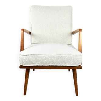 German White Ivory Bouclé Lounge Chair, 1970s