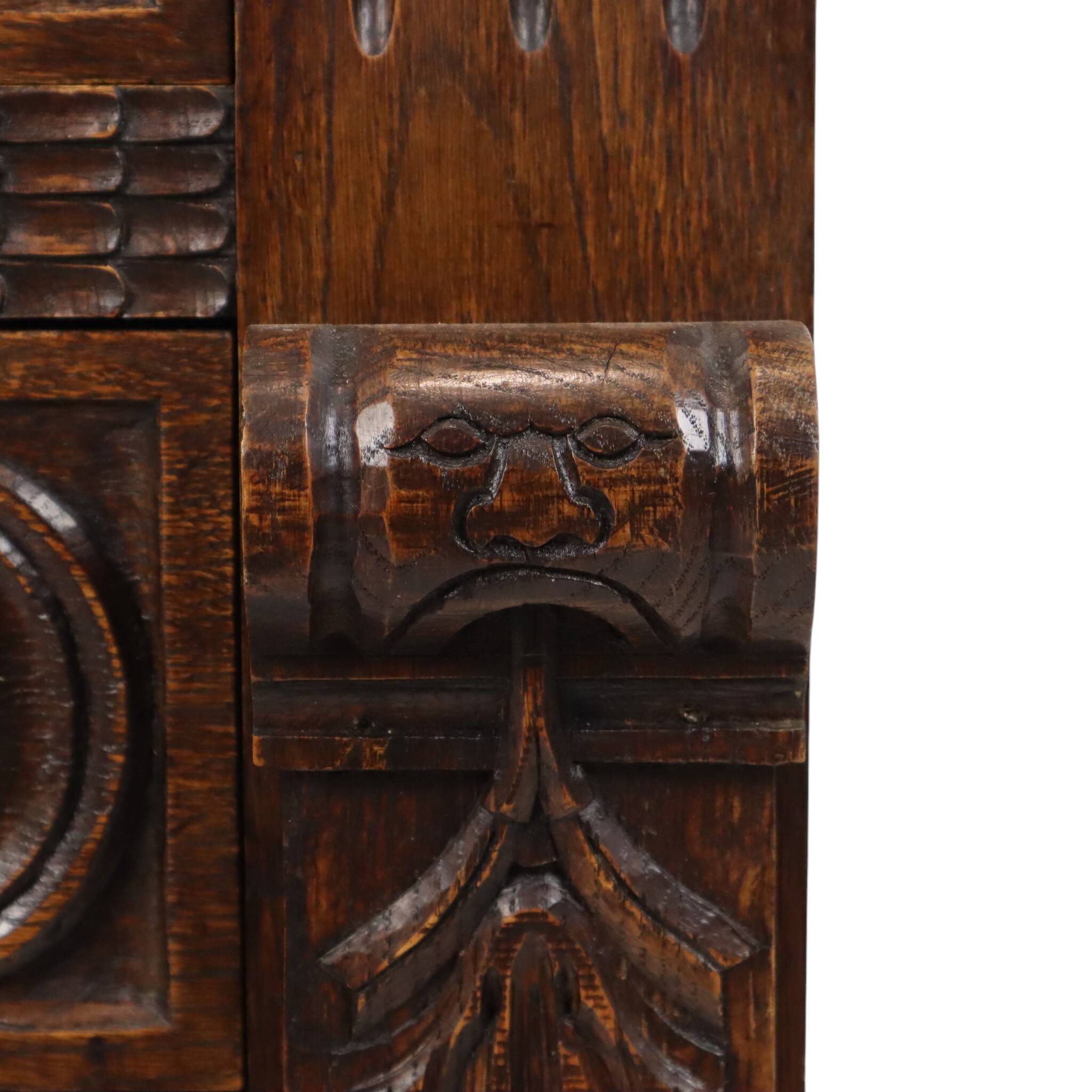 Vintage Carved Oak Cabinet/Chest of Drawers with Mythical Figures