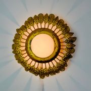 Sun wall lamp by ferro arte, metal and gold leaf and opaline glass, Spain, 1960