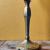 Lamp with a 19th-century chiseled bronze base and antique glass shade