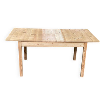 Renovated rectangular extendable Scandinavian dining table in solid pine.