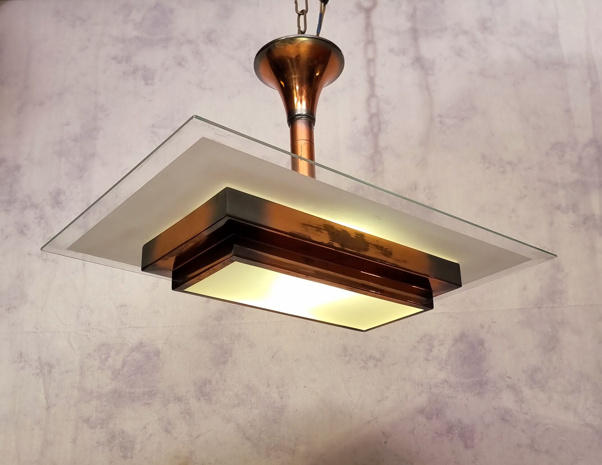 Art Deco pendant lamp by Henri Petitot - Patinated brass - Ca 1930