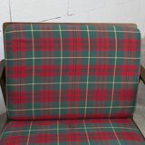 Scandinavian teak armchair, 1960s, demountable, with tartan fabric