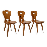 Set of 3 vintage wooden farmhouse chairs from the 1960s.