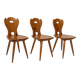 Set of 3 vintage wooden farmhouse chairs from the 1960s.