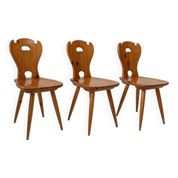 Lot de 3 chaises de ferme vintage en bois des années 1960