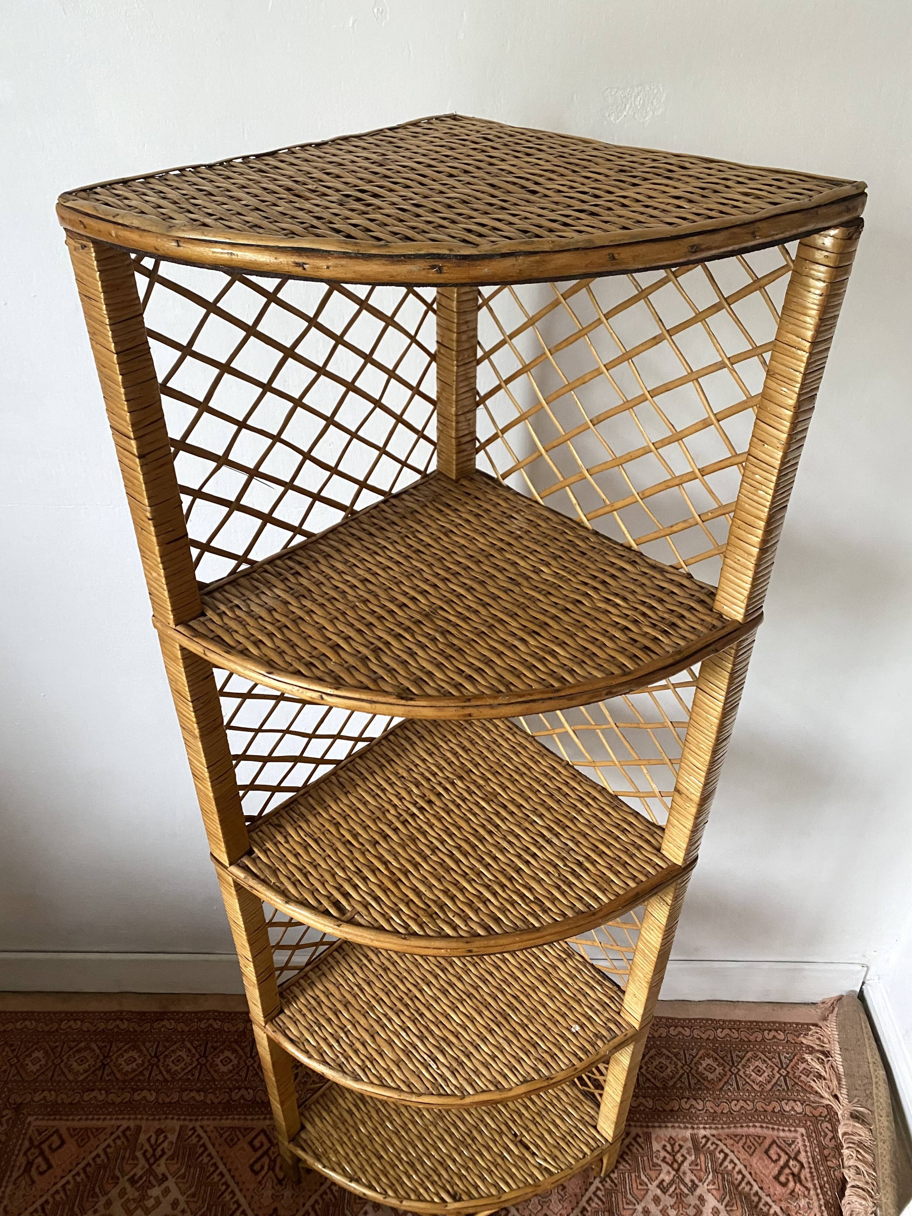 rattan corner shelf from the 60s and 70s