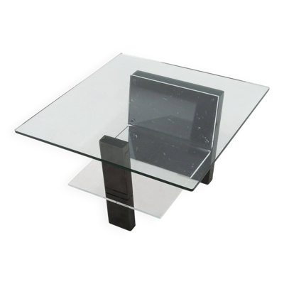 Table basse italienne en marbre et verre du milieu du siècle, années 1970