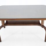 1930s Restored Coffee Table in Walnut with Glass Top,Czechoslovakia