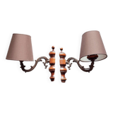 2 wall lights in wood and bronze with lampshade
