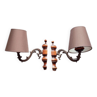 2 wall lights in wood and bronze with lampshade