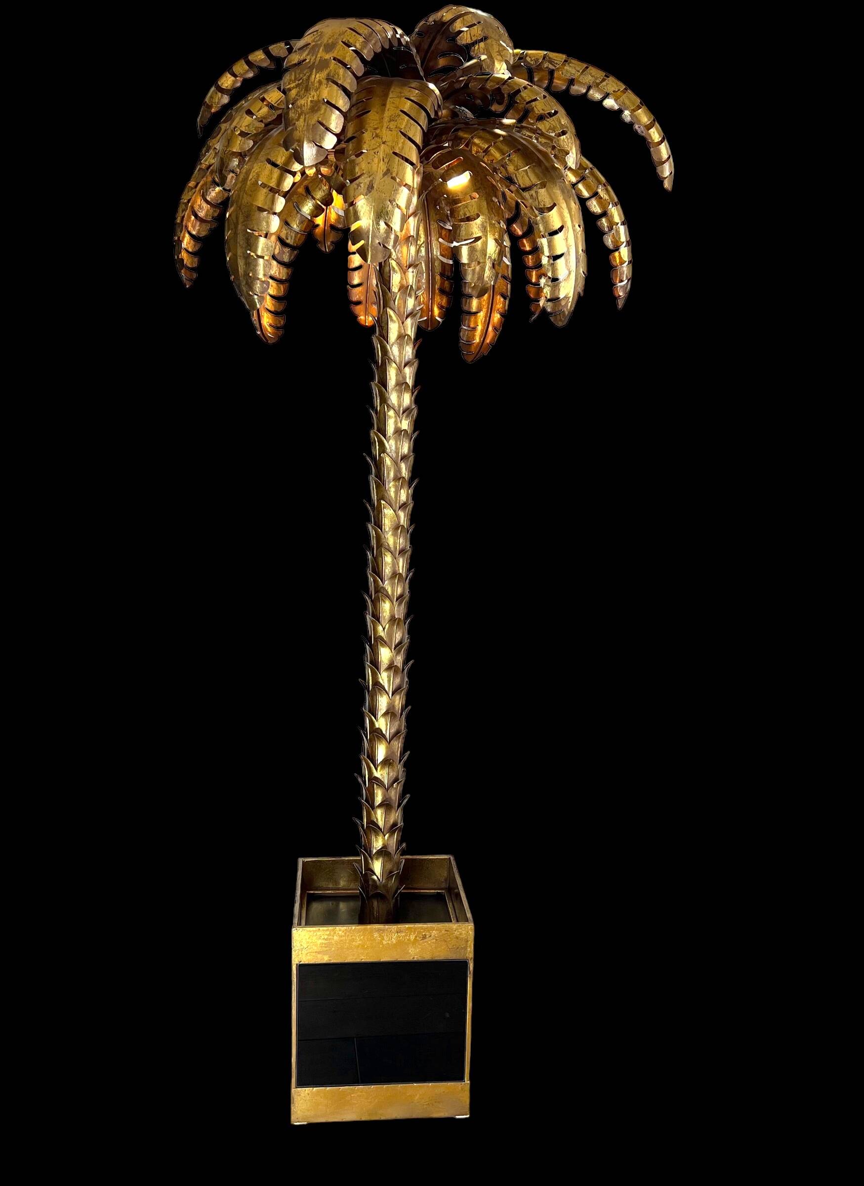 "jansen" style lamp in the shape of a palm tree in golden metal, 181 cm tall