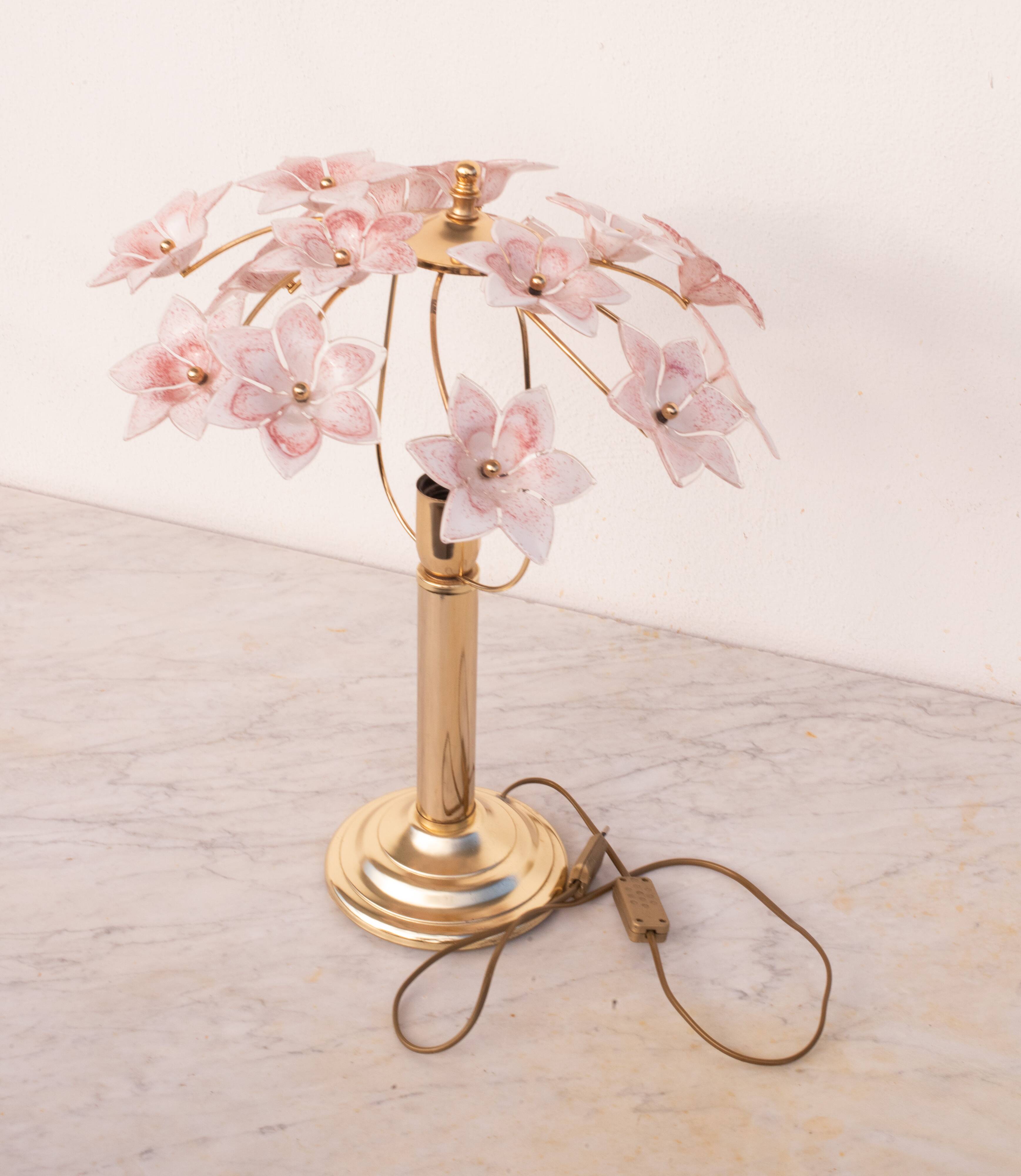 Amazing Murano Table Light Pink Flowers, 1980s