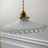 Vintage 50s serrated opaline pendant lamp