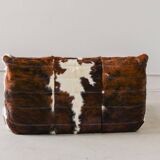 Togo 2-seater sofa in cow leather attributed to Michel Ducaroy for Ligne Roset