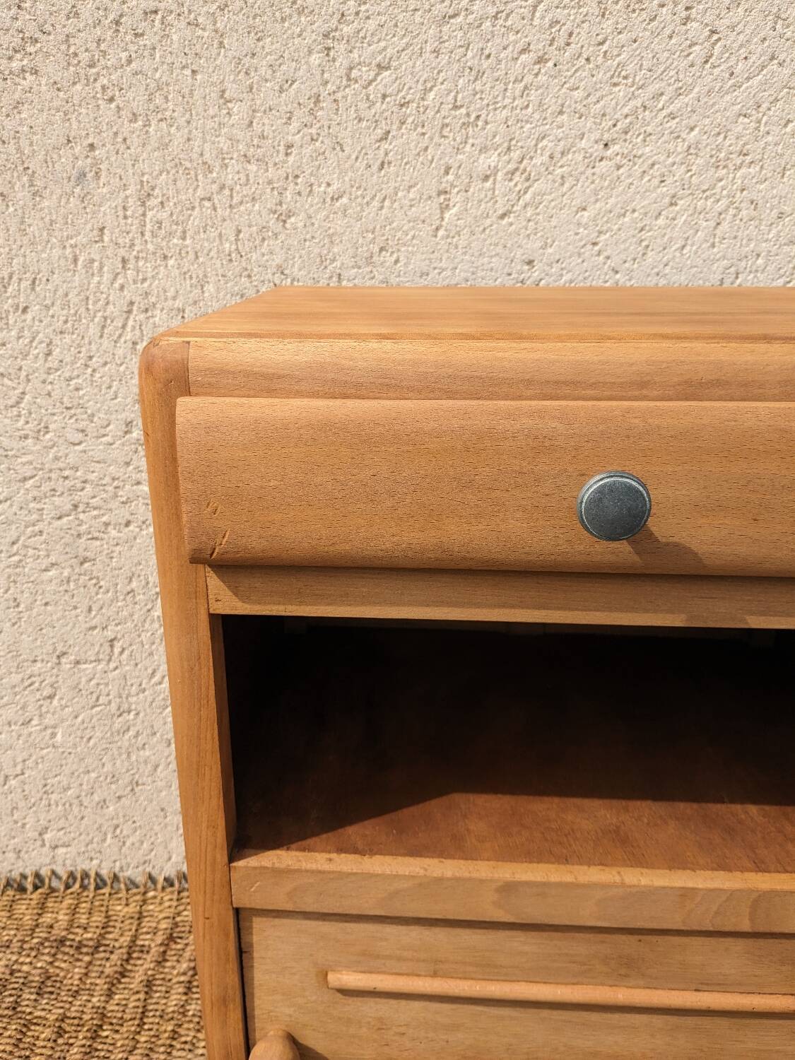 Vintage bedside table with compass legs