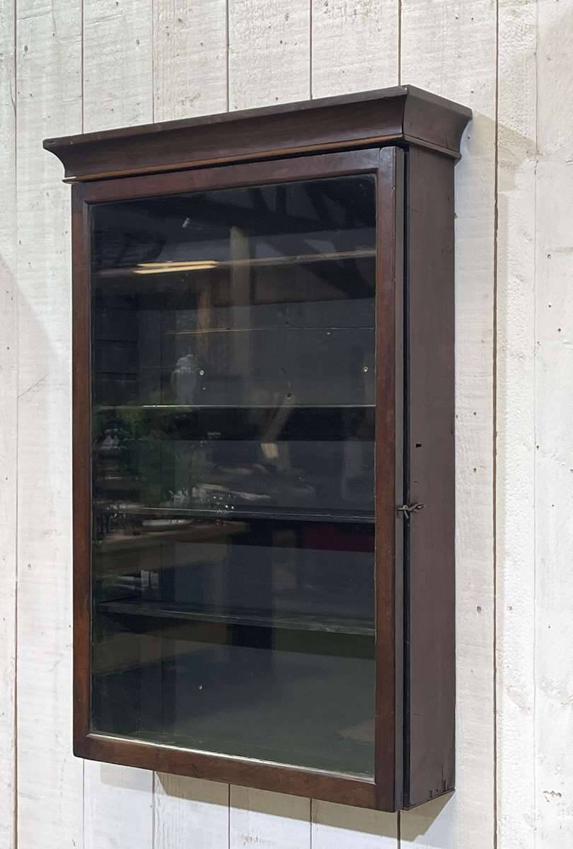 1950s English mahogany wall display cabinet