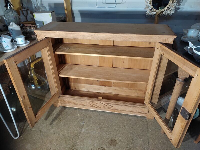 Meuble buffet bois massif portes vitrées vaisselier aéro-gommé