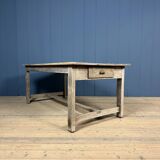 French farmhouse dining table with pine top and oak base