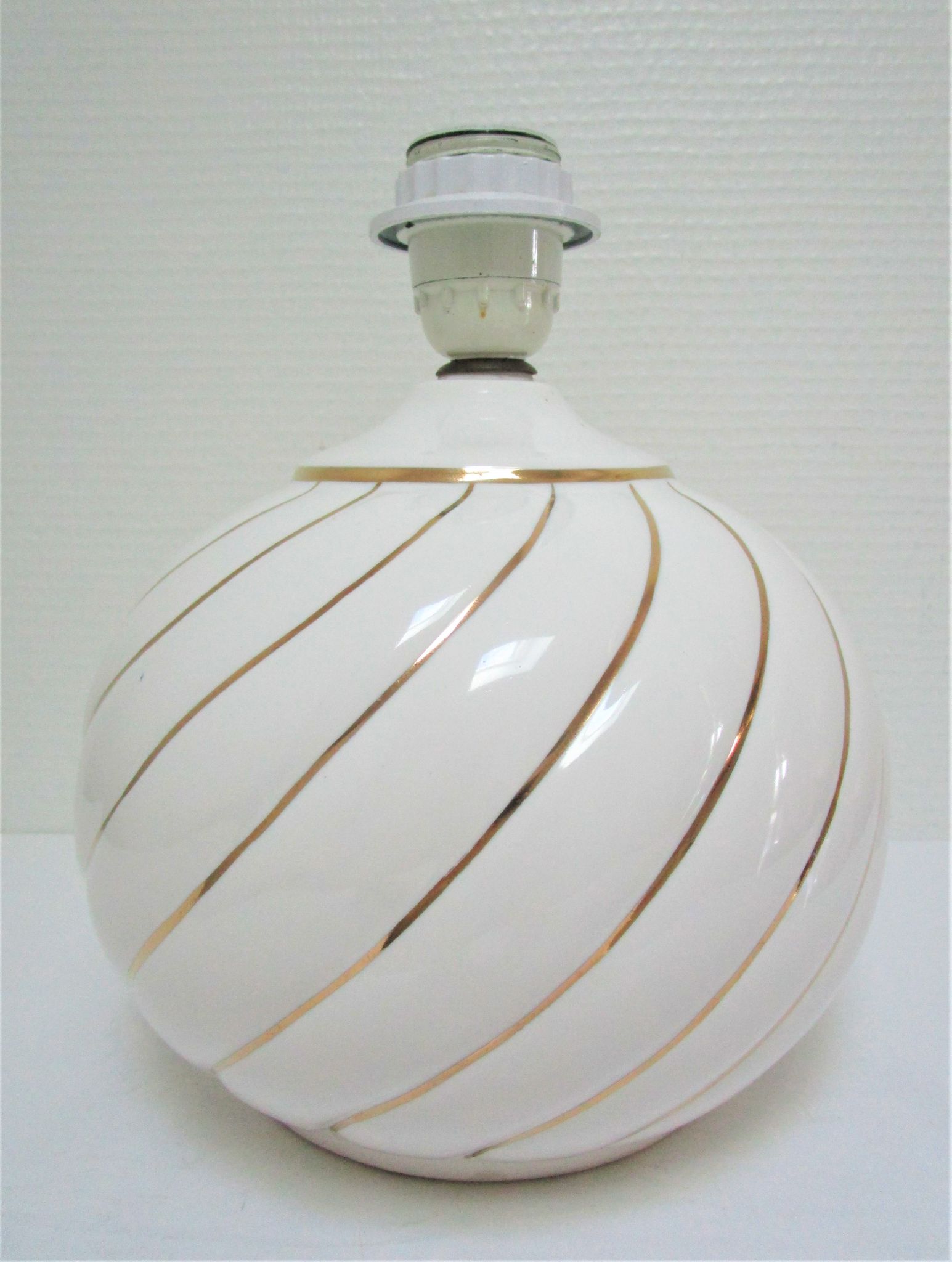 Pied de lampe céramique blanc et or design italien années 70 / 80